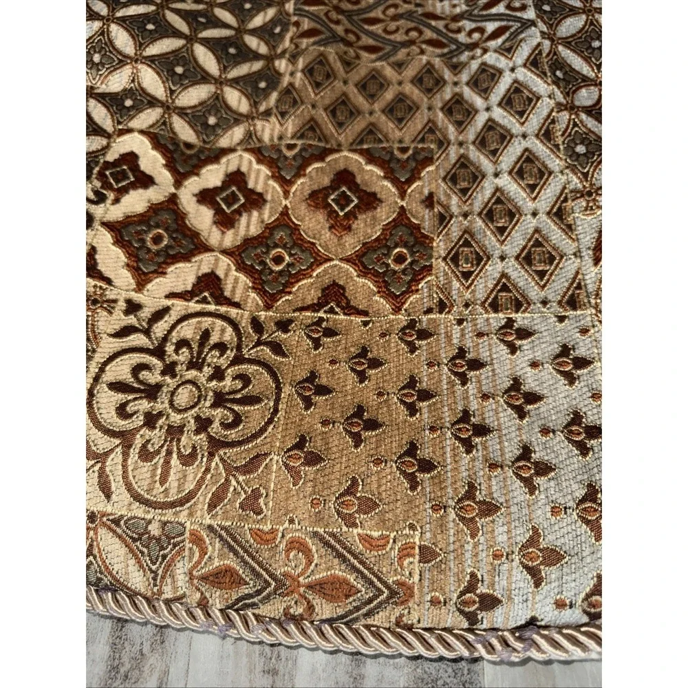 Vintage Brocade Fabric Bedspread Queen Shams Decorative Pillows Gold Tan Browns